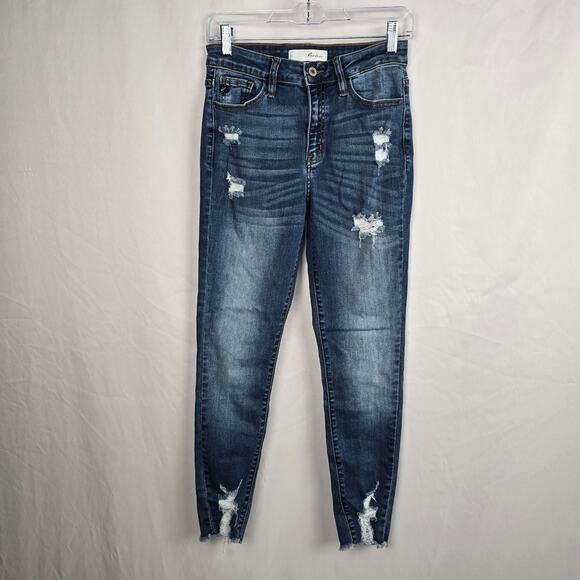 Kancan Skinny Jeans Women's 27 Blue Dark Wash Distressed Raw Hem - Picture 1 of 16